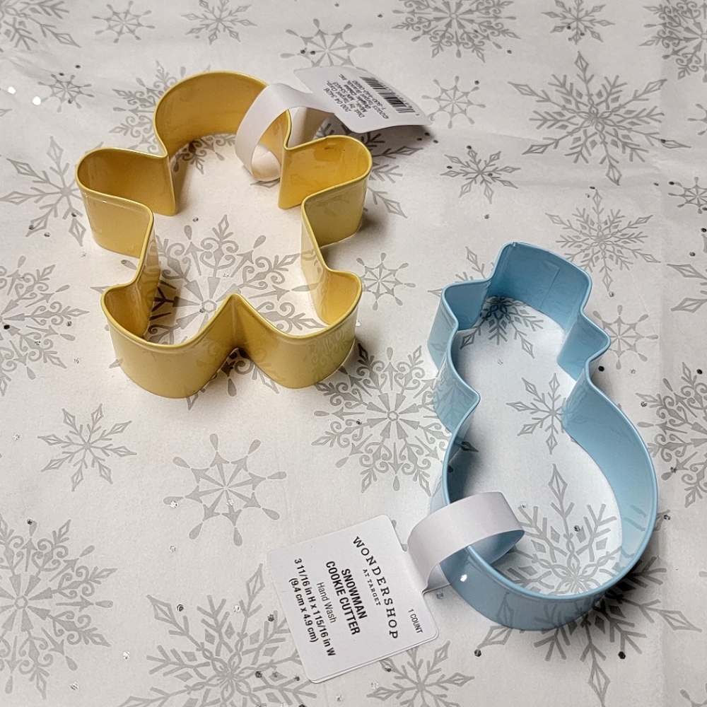 Two Cookie Cutters Snowman Gingerbread Man Winter Christmas Holiday Theme